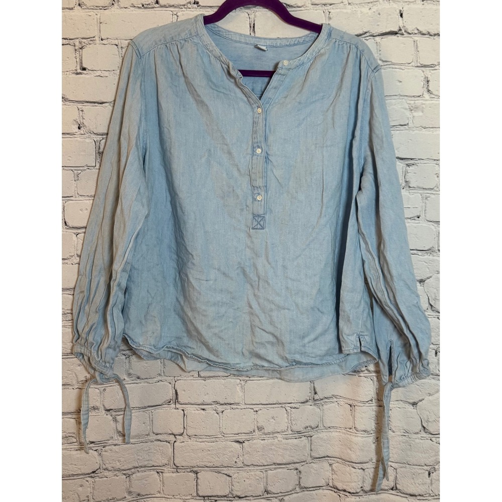 OLD NAVY Womens Chambray Light Blue Long Sleeve Tunic Shirt Top Size L